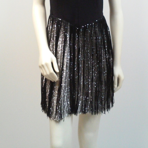 Vintage 60s Black Fringe Dress Pencil Wiggle Flapper Cocktail Dress Silv… - Picture 3 of 10